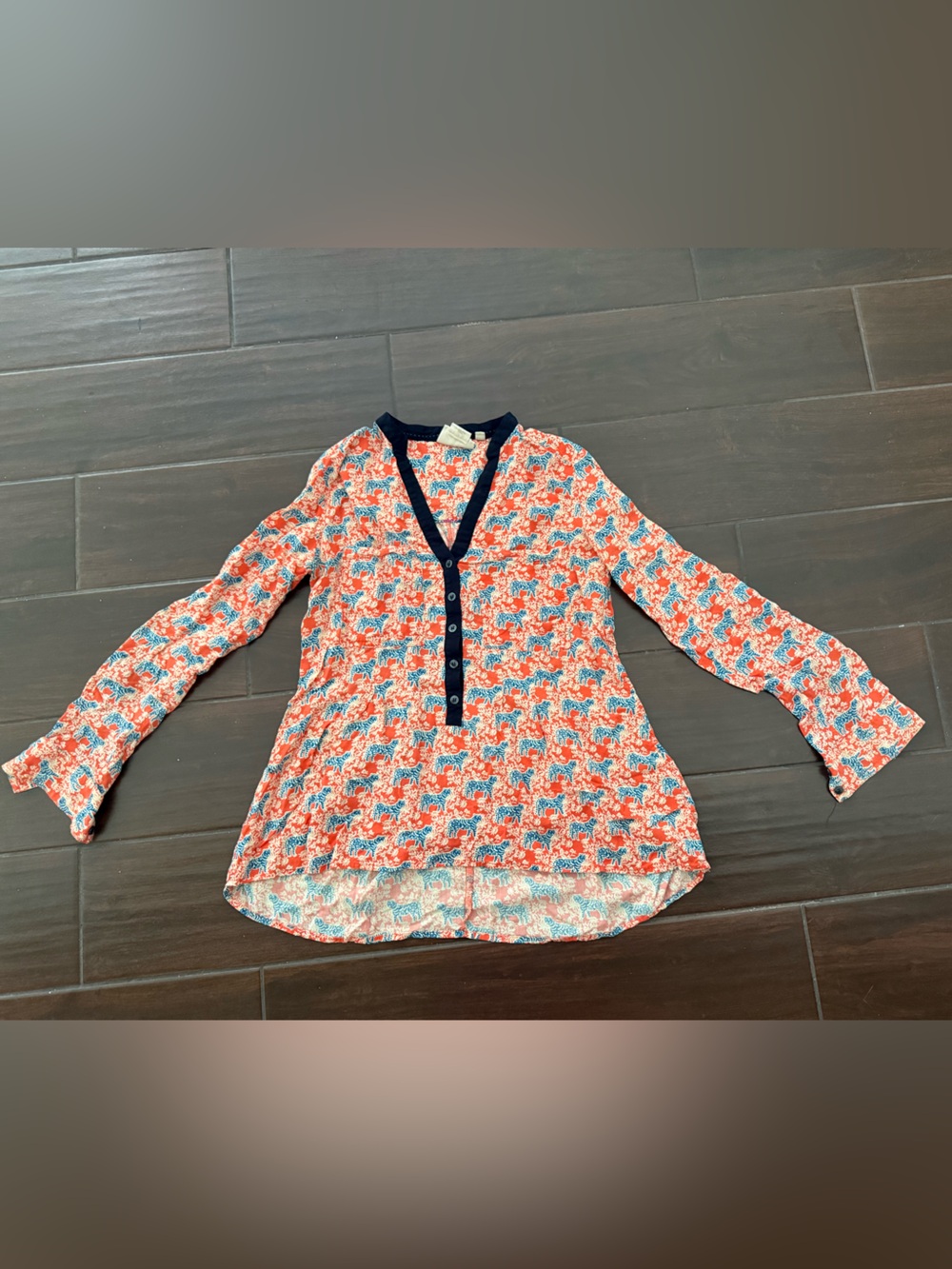 Anthropologie Vanessa & Virginia Orange & Blue Printed Long-Sleeve Tunic